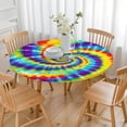 thumbnail image 3 of Colorful Rainbow Tie Dye Spiral Pattern Round Fitted Tablecloth with Elastic Edge,Dining Table Cover Waterproof,Outdoor Round Tablecloth for Camping,Dining,Indoor and Outdoor, 3 of 7