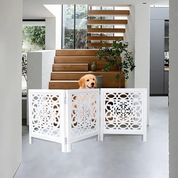 3-Panel Wooden Freestanding Pet Gate, 24" H x 60" W, White