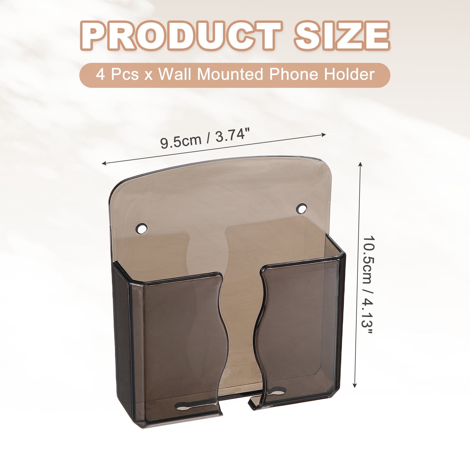 Uxcell 4Pcs Wall Mounted Phone Holder, Self-Adhesive PC Phone Stand with Charging Hole Charger Remote Control Stand Organizer for Home Office Bedroom Kitchen Smartphone, Transparent Black