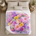 thumbnail image 5 of Pastel Peony Rose and Daisy Watercolor Bouquet, Soft Botanical Floral Art for Flower Lovers, Birthday Gift, Cozy Flannel Blanket for Bedroom and Lounge, Floral Home Decor, 5 of 9