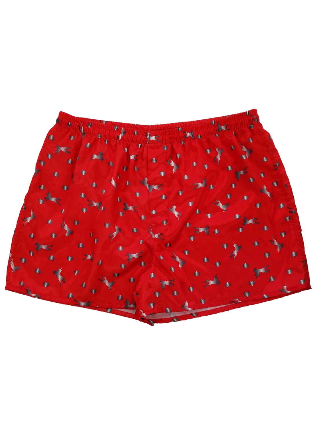 Max Deco Mens Valentines Day Hearts & Unicorns Satin Underwear Boxers