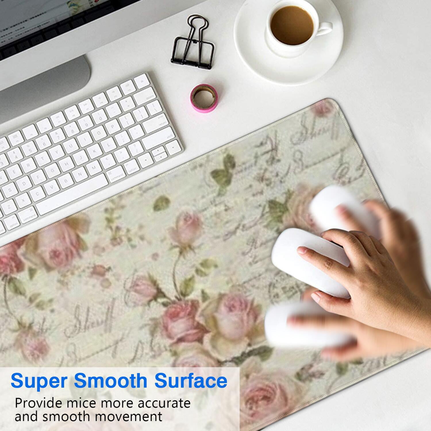 Long Mouse Pads for Desk,Pioneer Flower Floral Print Pattern Desk Mats on Top Of Desks, Desk Mouse Pad Extra Large with 3mm Non-Slip Base and Stitched Edge for Gaming,Office,Work,Home 31.5"x11.8"