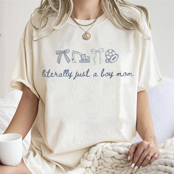 Literally Just a Boy Mom T-Shirt – Floral Dirt Mud Trucks Tractors Race Cars Sports Mom Tee, Baseball Football Mama Shirt Gift for Women