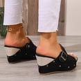 thumbnail image 4 of Platform Wedge Sandals Women Slip on Slides Buckle Strap Summer Fashion Dress Shoes Open Toe Suede High Heels Black Size 9.5, 4 of 7