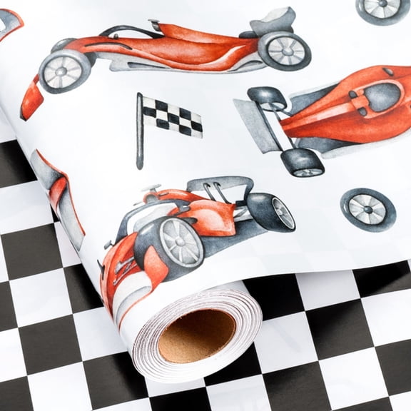 HOMERAL Race Car Birthday Wrapping Paper Roll - 17 in X 33 ft