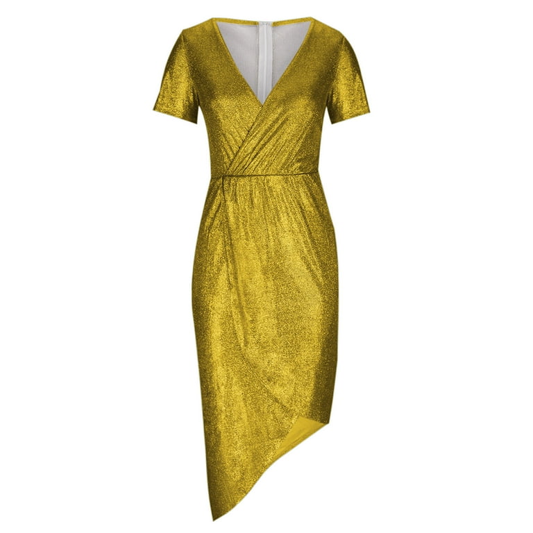 gold wrap dress short Luli Fama Short Caftan In Metallic main image 1