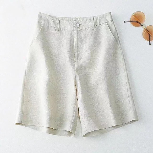 MKLEKYY Pantalones Cortos De Mezclilla Para Mujer, Elásticos, Transpirables, Sueltos Y De Lino, De Media Longitud, Pantalones Cortos Para Mujer Con Bolsillo