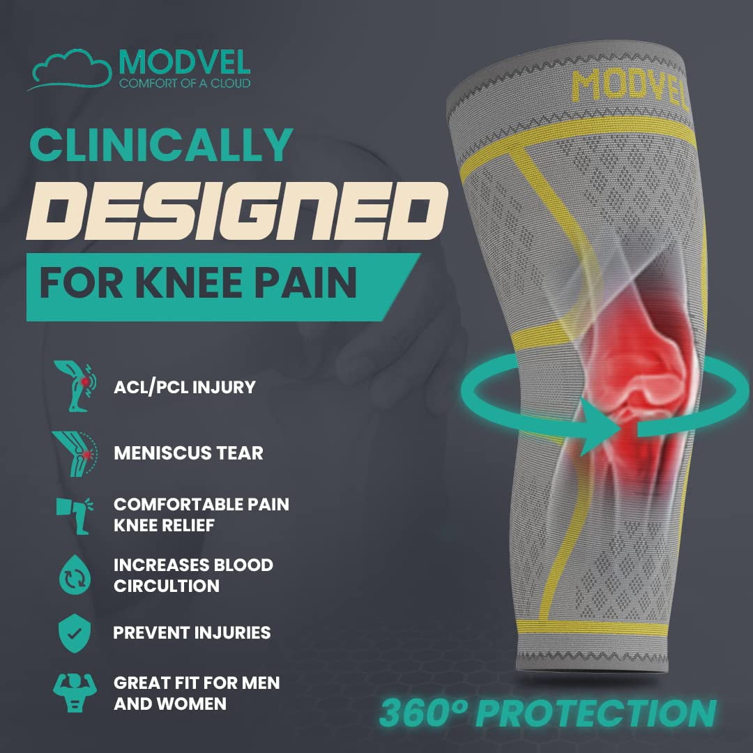 MODVEL Knee Brace,  Grey/Yellow,  Medium, (2 Pack)