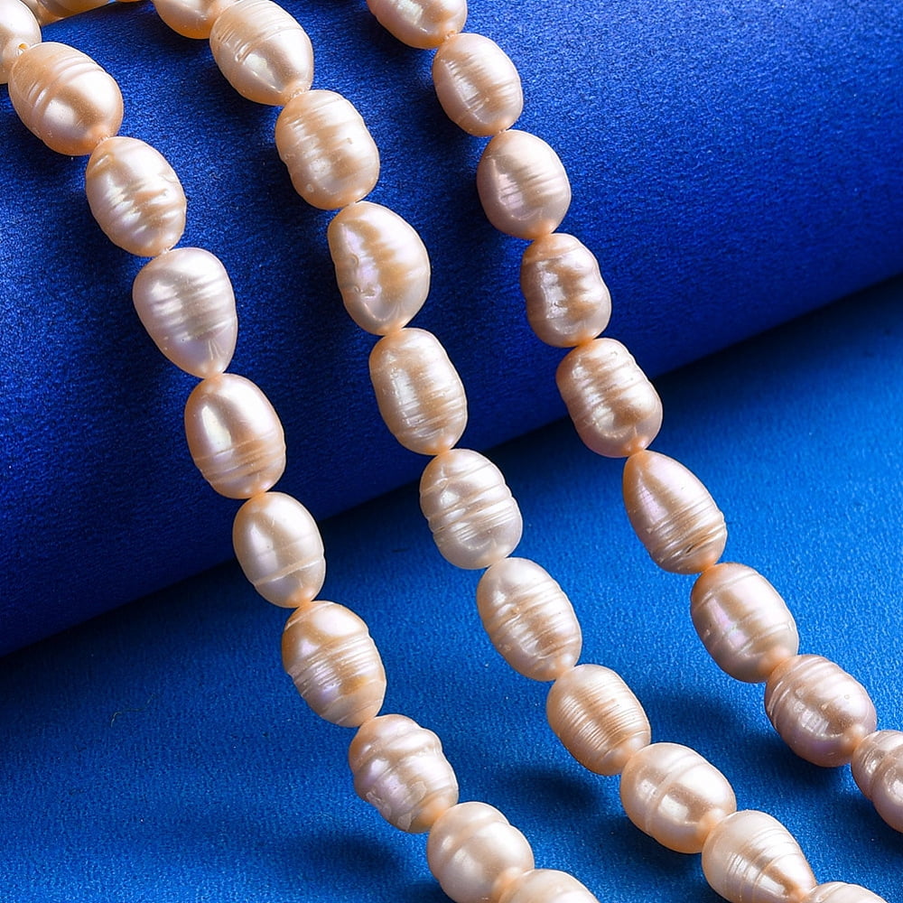 5pcs Natural Cultured Freshwater Pearl Beads Strands Rice PeachPuff 7~13x7~8mm Hole: 0.8mm about 32~40pcs/strand 12.99 inch