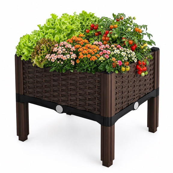 1Pcs Plastic Raised Garden Bed, Garden Bed with Drainage Holes, Garden Raised Bed Elevated Patio Flower Pots, Plant Stand Planter Box for Growing Plants, Vegetables, Flowers and Herbs, Garden Tools