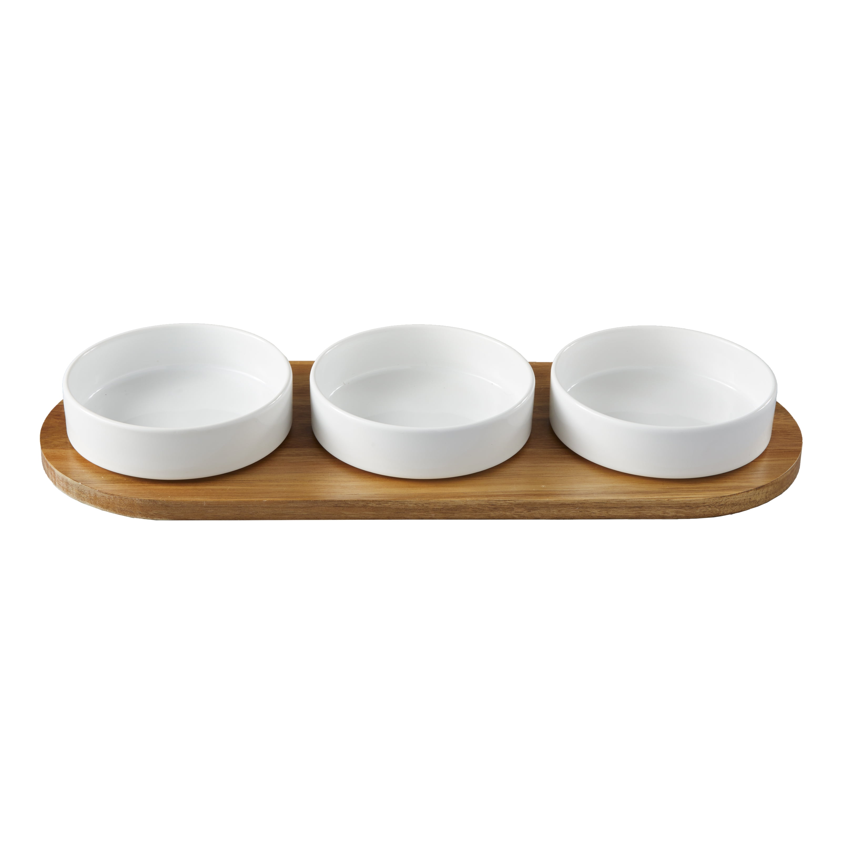 (4 pack) Better Homes & Gardens Acacia Wood Tray with Stoneware Bowls for Condiments, Rustic