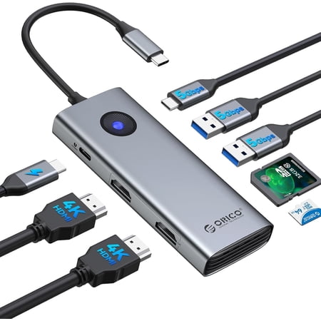 USB C Docking Station Dual Monitor, 8-in-1 Laptop Docking Station with 2 HDMI 4K@60Hz, 100W PD, USB-A&C 3.0, SD/TF, USB C Dock Compatible with MackBook/Dell XPS/HP/Surface
