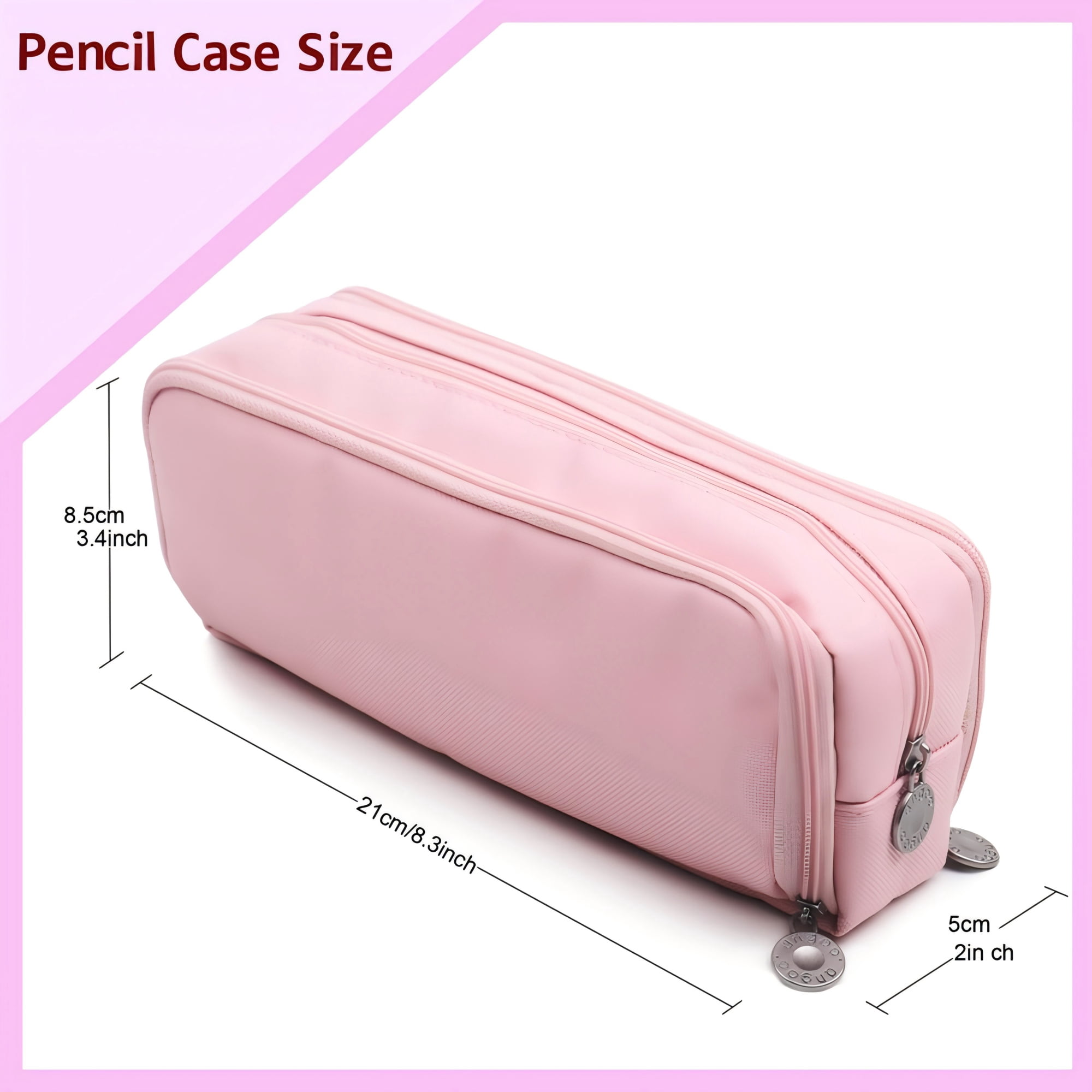 Heluo.Zu Office Pencil Case,Colored Pencils Pouch for Students Stationary,3 Compartments Canvas Pencil Bag Pencil Boxes with Zipper,Pink