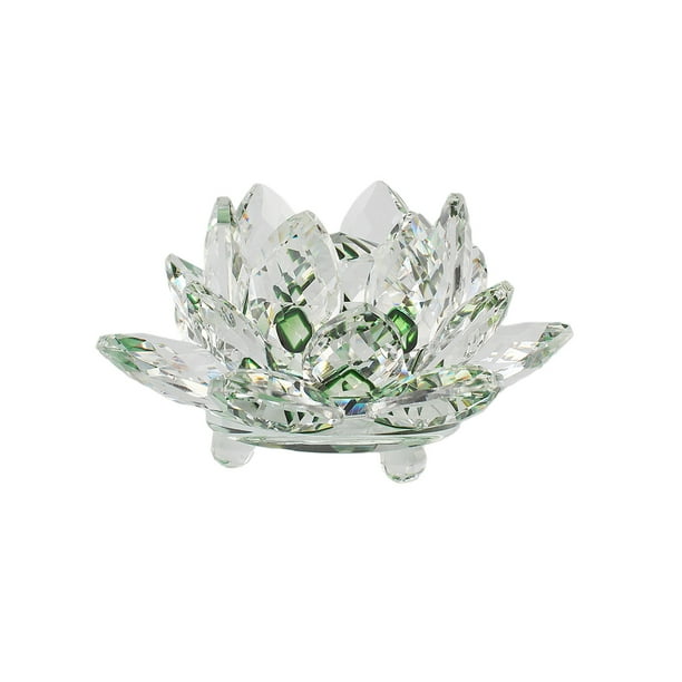 Injueey Flor de loto de cristal fino Feng Shui esfera cristales flores adornos figuritas para recuerdos de boda fiesta en casa Decoración Verde