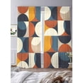 thumbnail image 3 of Navy Blue Beige Semi Sheer Window Curtains 108 Inches Long, Middle Century Modern Geometric Abstract Art Rod Pocket Voile Chiffon Curtain Light Filtering Drapes for Living Room, 52"x108", 2 Panels, 3 of 9