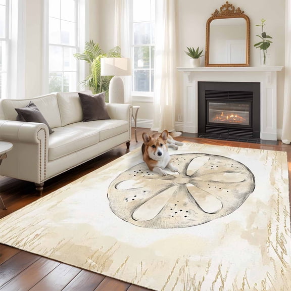 5'x8' Area Rugs, Sand Dollar Coastal Indoor Outdoor Area Rug for Living Room Bedroom, Summer Beach Beige Ocean Washable Bathroom Rugs Kitchen Floor Carpet Mats Home Decor Aesthetic