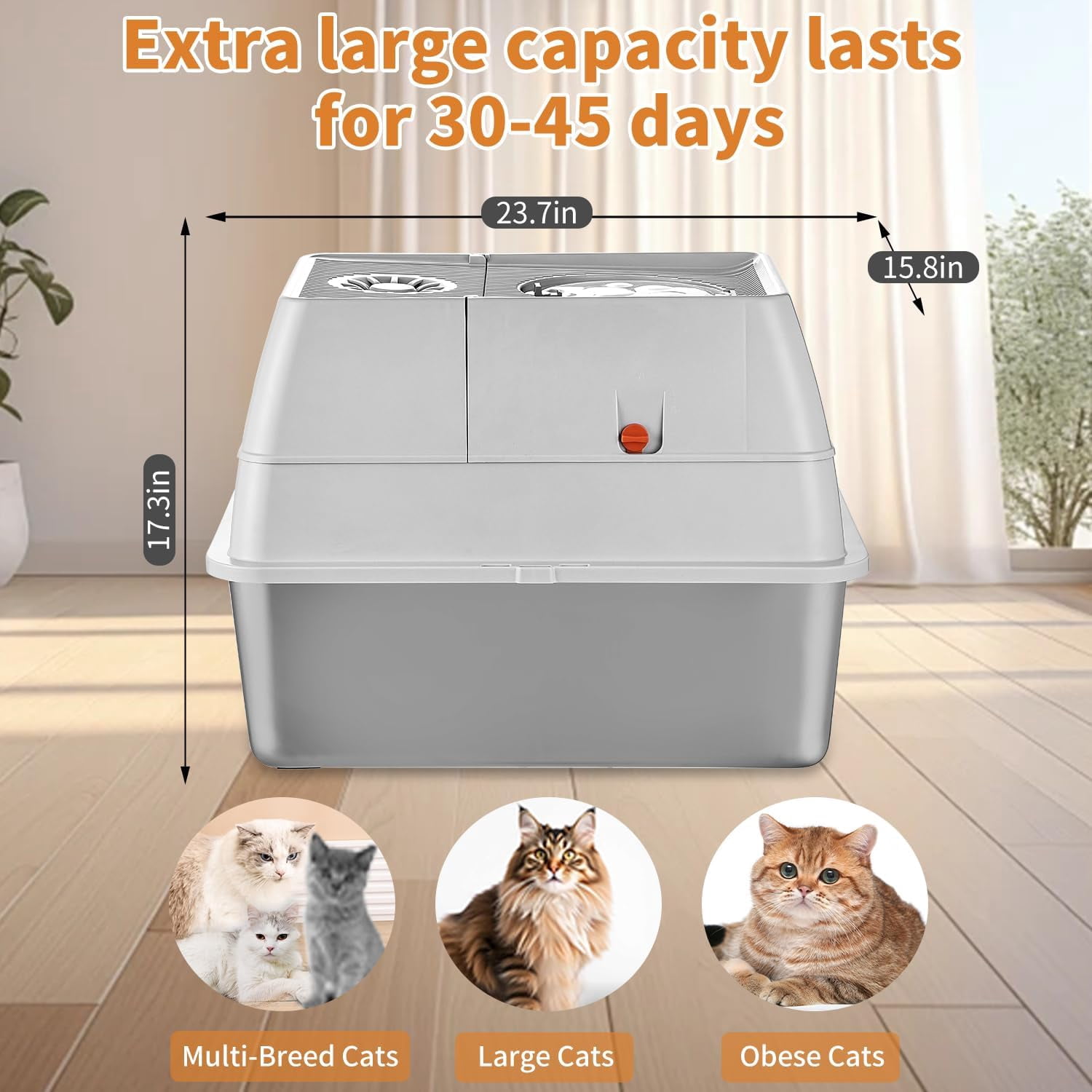 tainless Steel Litter Box with Lid, XL Extra Large Enclosed Cat Litter Box Fits All Cats Modular Design with Flip Cover, Top Entry Metal High Sided Cat Box & Pedal & Scoop