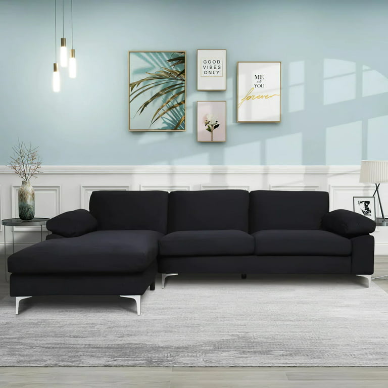 Home Modern Large Velvet Fabric Sectional Sofa L-Shape Couch Black Pieces -  Walmart.Com