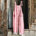 thumbnail image 2 of Lenpel Women's Jumpsuits Plus Size Sleeveless Spaghetti Strap Striped Plaid Straight Leg Rompers Causal Loose Overalls with Pockets, 2 of 5