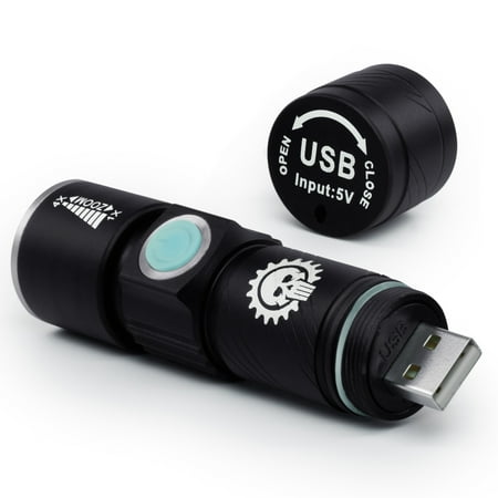 - Go Time Gear LED Zoom Adjustable Rechargeable USB Flashlight Torch - Super Bright Flashlight - 3 Modes - Use As Compact EDC Flashlight, Rechargeable Flashlight, Survival Kit Flashlight