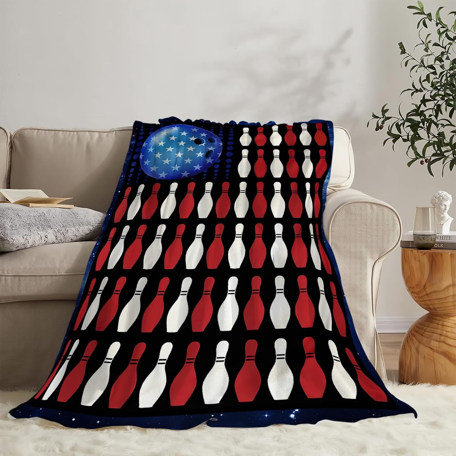 Bowling Blanket Super Cozy Soft Bowling Throw Blanket Gifts for Bowling Lovers Warm Plush Fluffy Women Men Lightweight Fleece Flannel Gifts Blankets for Kids Adults 60"X50"