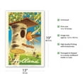 thumbnail image 2 of Holland - Netherlands - Tree Trunk Birdhouse Dutch Windmills - Vintage Travel Poster by Cor Van Velsen c.1950s - Master Art Print (Unframed) 13in x 19in, 2 of 4