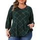 thumbnail image 1 of Top de mujer plus size Agnes Orinda, con mangas 3/4, cuello en V, botones decorativos, blusa de cuadros, camiseta pullover 3X verde, 1 of 6