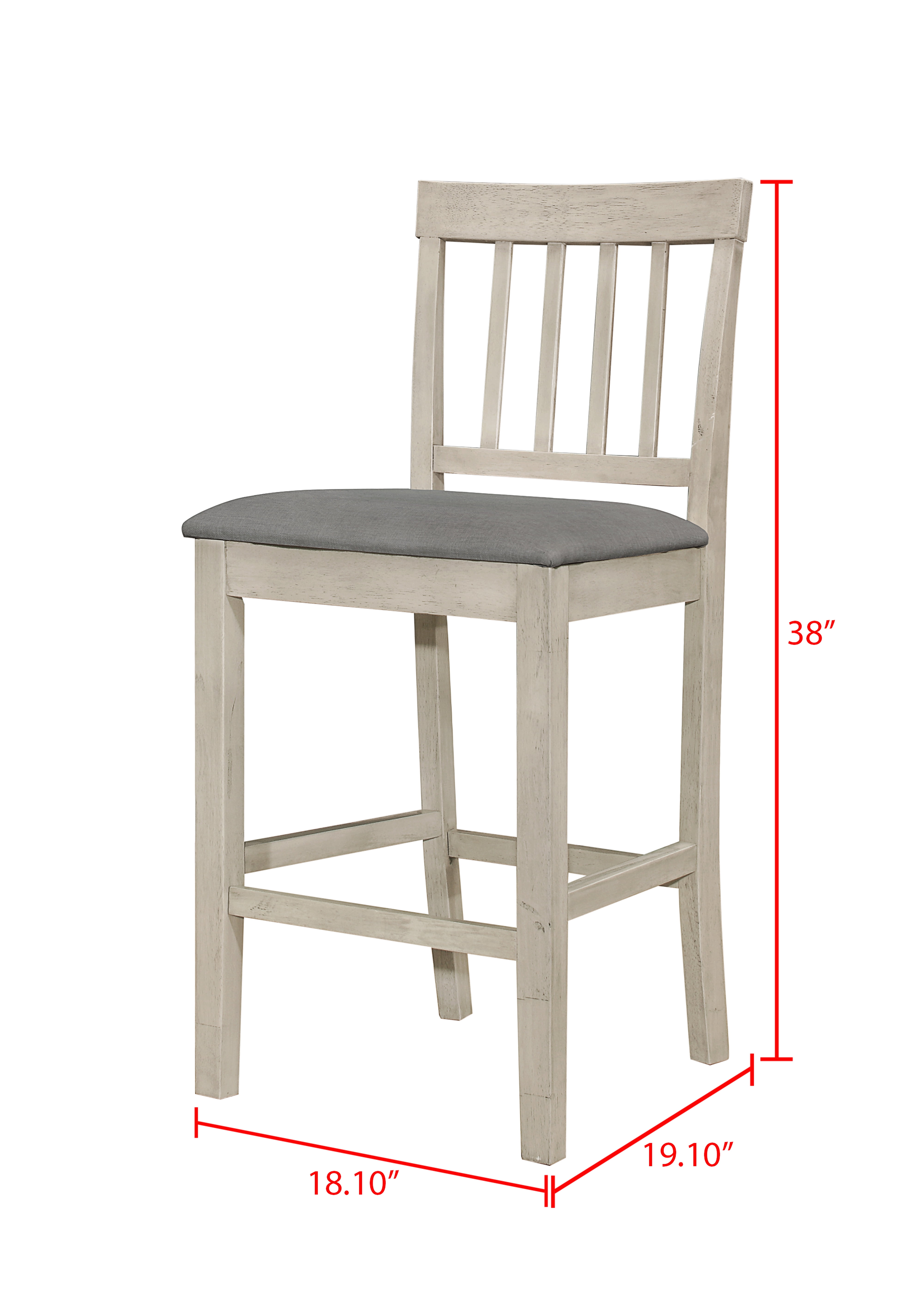 Home Design Wilder 5-Piece Counter Set, Antique Gray/Gray, Square Table with Slat-Back Cushioned Chairs, Modern Minimalist Style