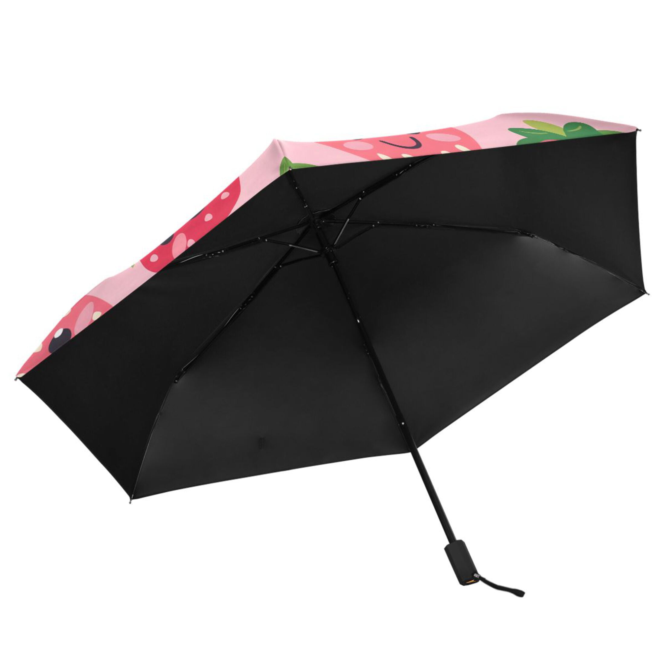 Compact Sun Umbrella Windproof Travel Umbrellas for Rain Strong Portable UV Protection Lovely Strawberry