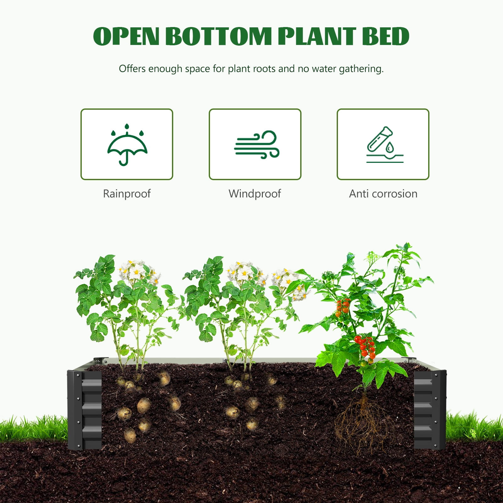 Slsy 3 in 1 Galvanized Raised Garden Bed with 85in Tall Arch Trellis for Climbing Vegetables Flowers Herbs, Metal Raised Garden Bed Kit with Trellis, Plant Ties, Climbing Supporting Netting