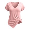 thumbnail image 7 of Womens V Neck Irregular Hem Tops Short Sleeve Casual T Shirts Solid Color Loose Fit Asymmetric Summer Blouses for Women Plus Size M-2XL Pink M(M), 7 of 7
