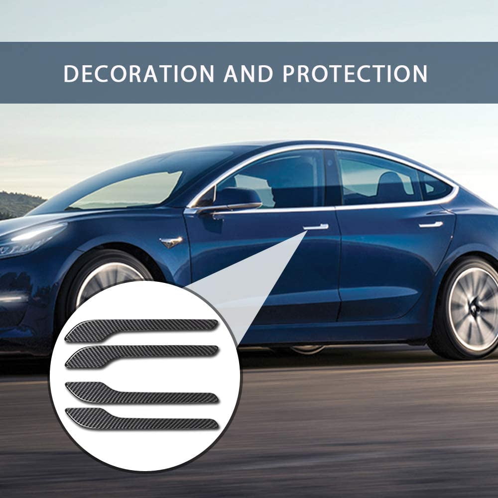 Tesla Modified Decorative Car Door Handle Sills Protection Kit Carbon Fiber  Cover - Tesla Model 3 & Model Y (4 Pieces Set) 