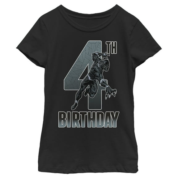 Girl's Marvel Black Panther Action Pose 4th Birthday Graphic Tee Black X Large