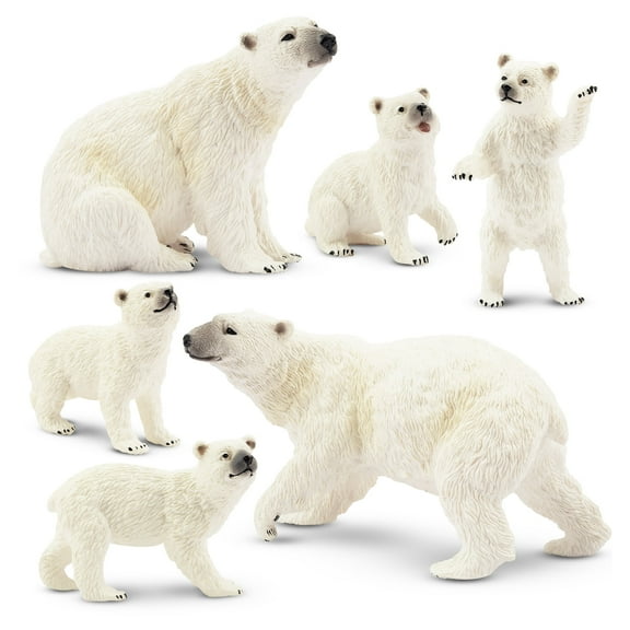 Toymany 6PCS Polar Bear Figurines Toy with Polar Bear Cub, 2-4" Realistic Plastic Arctic Animals Figures Family Set for Christmas Educational Toys Cake Toppers Birthday Gift for Kids