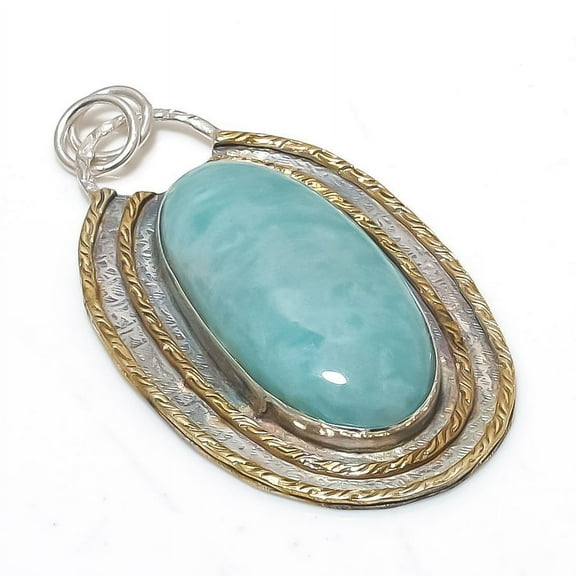 Amazonite Gemstone Handmade 925 Sterling Silver Jewelry Pendant 2.56"