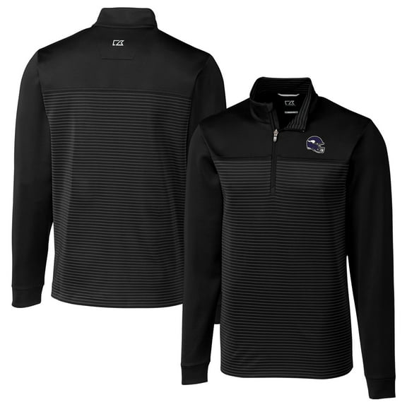 Men's Cutter & Buck  Black Minnesota Vikings Traverse Stripe Stretch Quarter-Zip Pullover Top
