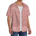 thumbnail image 2 of Sikiie Rose Gold Pink Glitter Men's Wrinkle Free Untucked Cuban Shirt Business Casual Button Down Shirts Short Sleeve ShirtLarge, 2 of 5