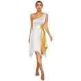 thumbnail image 5 of TiaoBug Lyrical Dance Outfits for Women Praise Worship One Shoulder Irregular Dress Tops with Pants White L, 5 of 7