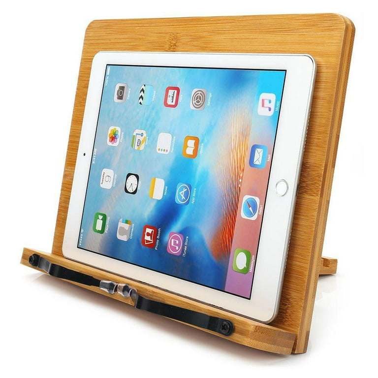 wishacc Book Stand Height Adjustable - Upright Bamboo Book Stand & Holder  for Reading Hands Free, Desktop Adjustable Reading Height and Angle Book  Rest with Page Clips