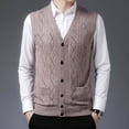 thumbnail image 5 of uikmnh Fall Sweater Male Autumn and Winter Single Buckle Sweater Vest Vest V Neck Pure Color Wool Collarless Shirt Combined Body Type Non Hooded Pocket Vest Sweater Vest, 5 of 6