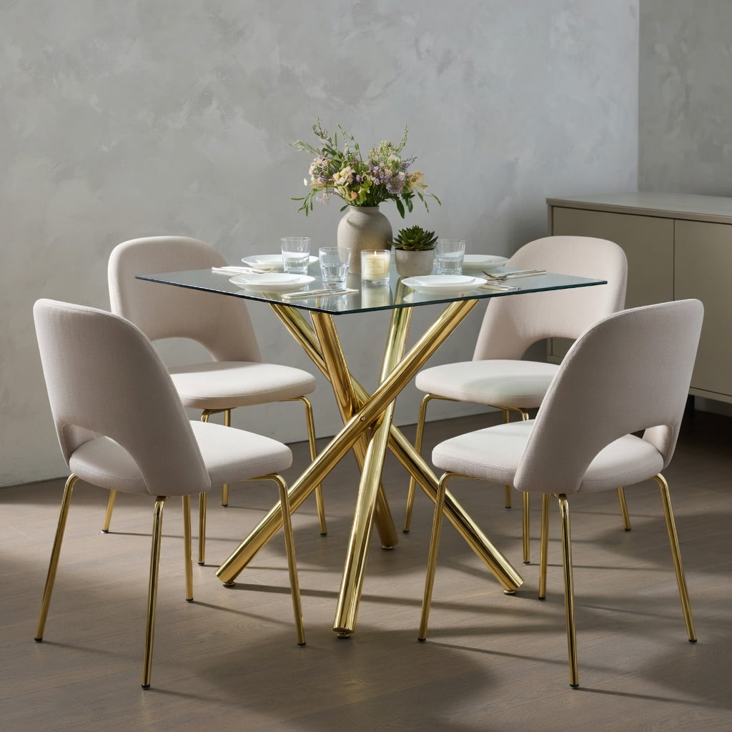 Hommoo Modern 3-Piece Glass Bar Table Set with Adjustable Swivel Bar Stools, Chrome Frame & PU Leather, Counter Height for Kitchen Island, Home Bar & Small Spaces, White & Gold