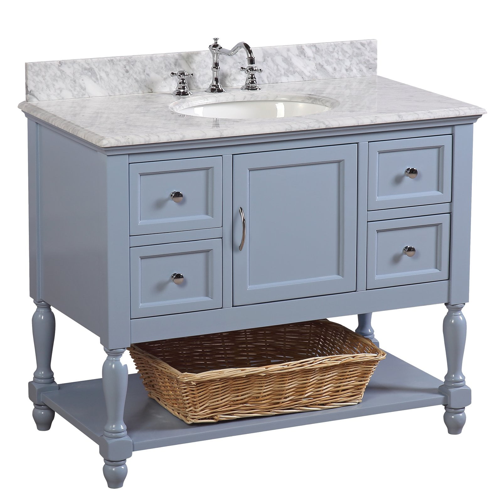 Beverly 42" Bathroom Vanity with Powder Blue & Carrara Marble