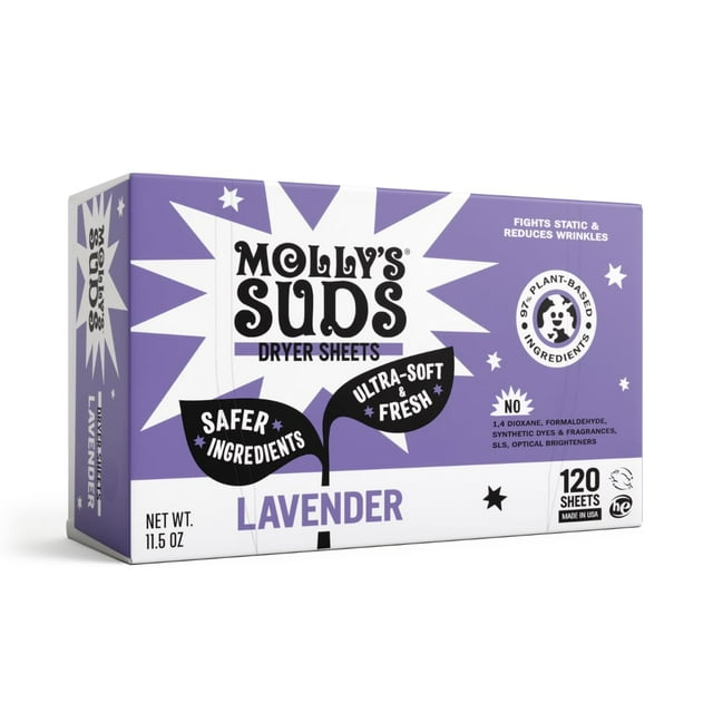 Sábanas suavizantes para secadora Molly's Suds Lavender, 120 hojas