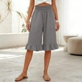 thumbnail image 5 of KDDYLITQ Linen Shorts for Women Elastic Waist Wide Leg Smocked Capris Shorts Beach Summer Ruffle Boho Shorts with Pockets Gray S, 5 of 7