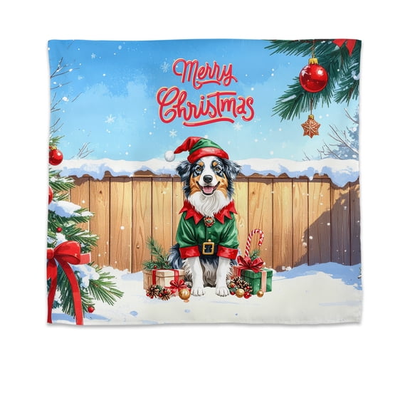 Merry Christmas Woofmas Xmas Noel Australian Shepherd Elf Candy Cane Snow Tapestry Aussie Dog Lover Gifts Wall Hanging Backdrop Home Decor - 13017