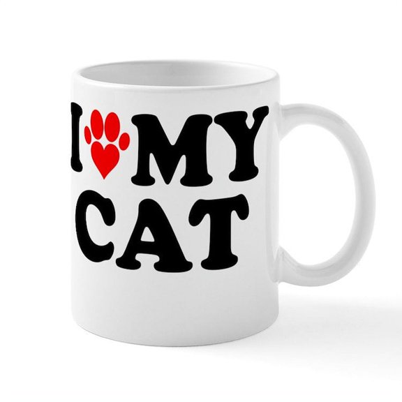 CafePress - I Heart My Cat Mug - 11 oz Ceramic Mug - Novelty Coffee Tea Cup