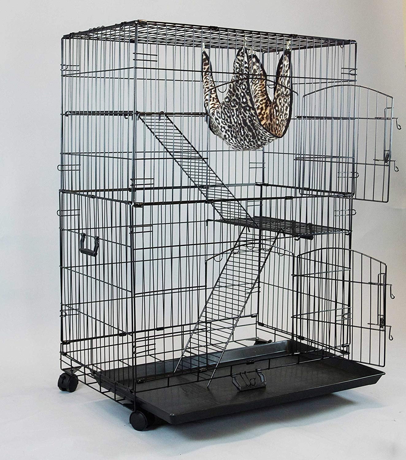 30" New Homey Pet Folding Wire Cat Ferret Chinchilla Cage Crate w Tray &Hammock 