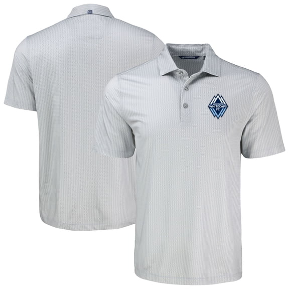 Men's-Cutter & Buck  Gray Vancouver Whitecaps FC Pike Eco Shadow Check Print Recycled Polo