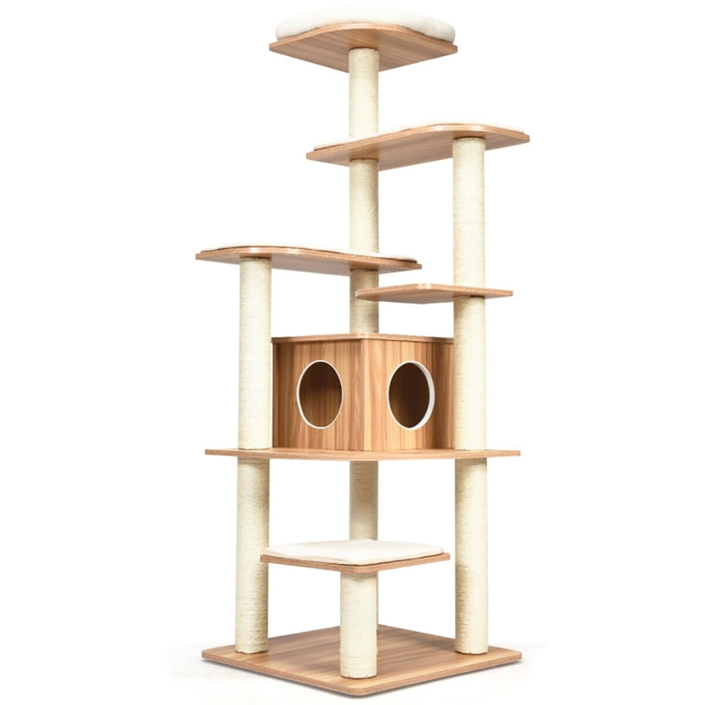 Cat Tower, Cat Tree for Indoor Cats, 7-Layer Wooden Cat Tree Tall Cat Tower with Sisal Posts and Condo-Natural for Kittens, Elderly Cats, Adult Cats