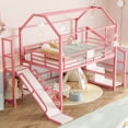 thumbnail image 3 of Full Size Adjustable Bed Base, Full House Loft bed with Slide and Stairs, Metal Playhouse Bed with Storage Shelves, House-shaped Roof and Noise-free Design, Pink, Pink Bed Frames,Platform Bed Frames, 3 of 9